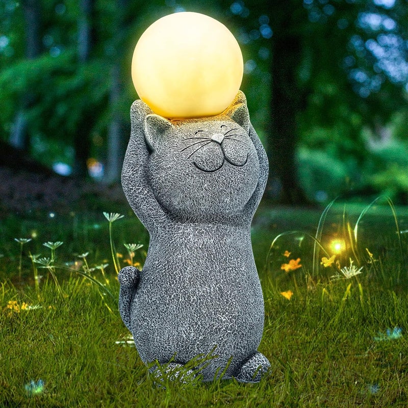 ILLUMINEW Solar Garden Decor Cat Moon Outdoor Statue and Figurine Lights, Outdoor Patio Sculpture Decor LED Light Gifts for Mom or Daughter, Garden Statues Birthday Gifts for Women Home and Yard with Solar Lamp - Image 1